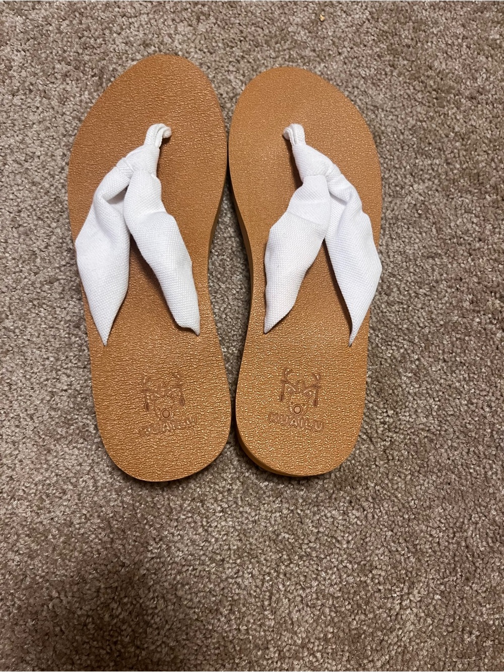 Women’s Tan Sandals with White Fabric Knotted Straps